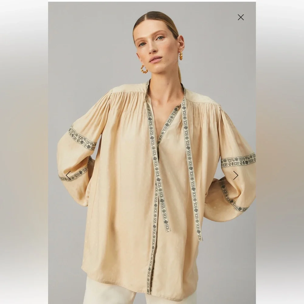 $222 Sale - NWT Tory Burch Silk Jacquard Ribbon Blouse size 4 $498 - Picture 4 of 6